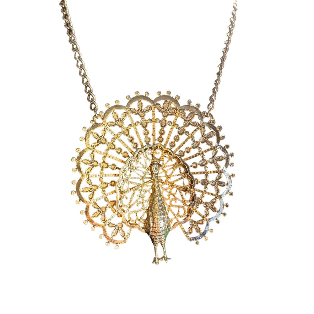 Vintage gold peacock statement chain trendy necklace with clasp